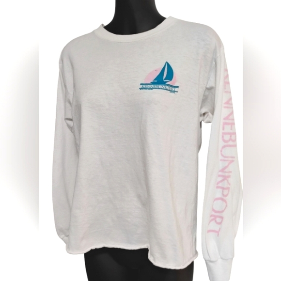 80's VINTAGE White Long Sleeve Cropped Tee with Sailboat Design | Wicked Style - Picture 1 of 10